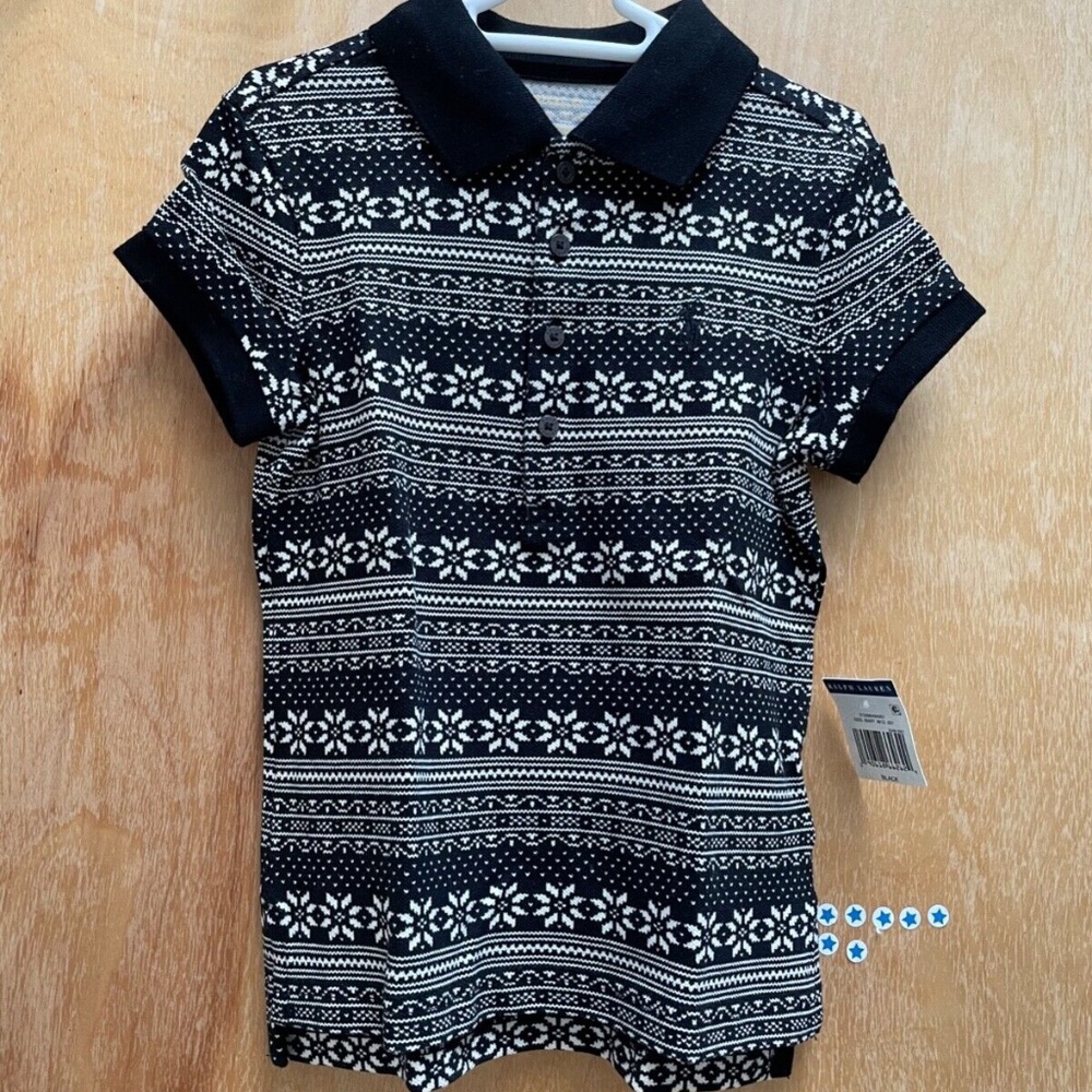 NWT Polo Ralph Lauren Girls Black/White Snow Flakes Shirt Size 5